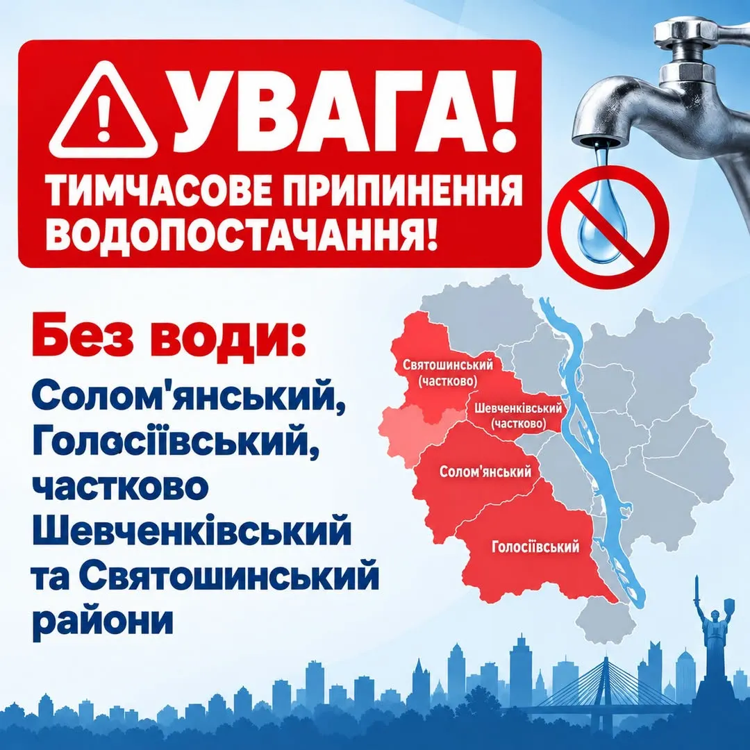 Київ: вода зникла в чотирьох районах через відсутність світла.